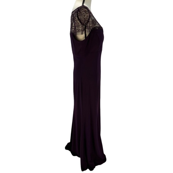 R&M Richards Sheer Beaded Neck and Shoulder Maxi Dress - Plum Purple - size 12 - Picture 3 of 12